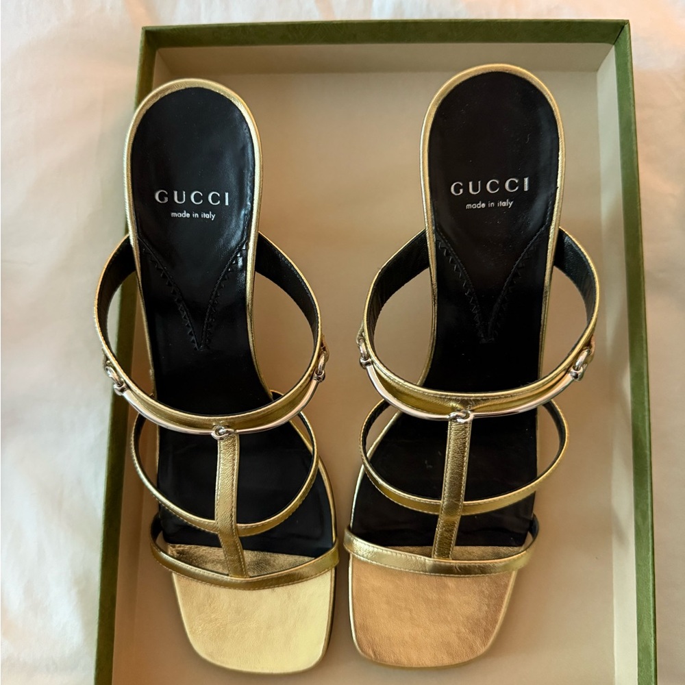 Gucci Women's Gold Strappy Heels Size 40.5